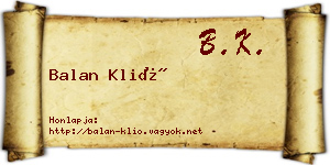 Balan Klió névjegykártya